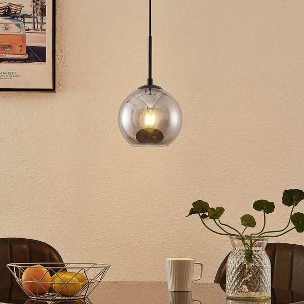 Lindby Jurian lampă suspendată 1 bec, negru/fumos, reglabil, Gri, Camera de zi / sufragerie, Metal, Modern
