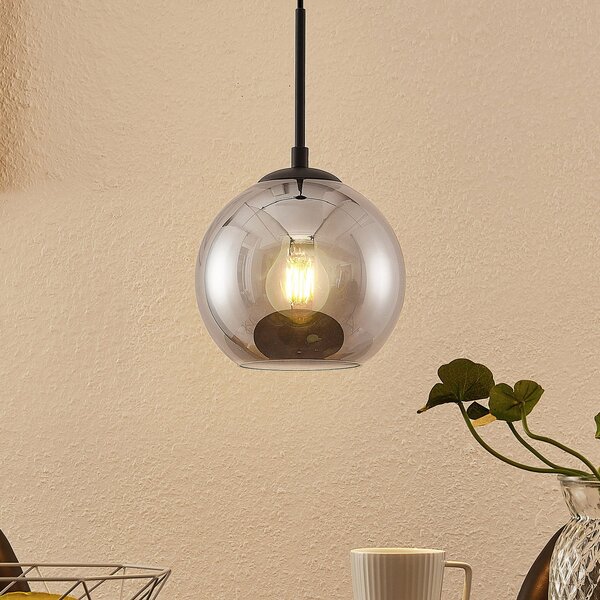 Lindby Jurian lampă suspendată 1 bec, negru/fumos, reglabil, Gri, Camera de zi / sufragerie, Metal, Modern