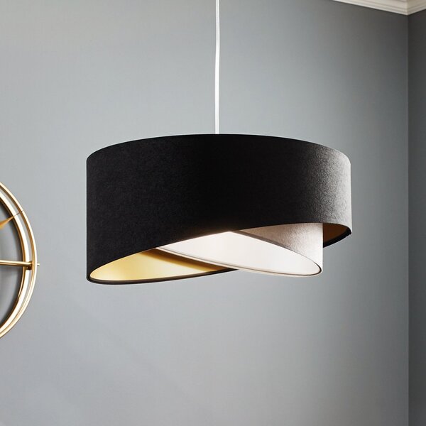 Maco Design Lampă suspendată Vivien Velours negru/gri/argintiu/auriu, reglabil, Negru, Camera de zi / sufragerie, Țesătură / Textil, Modern