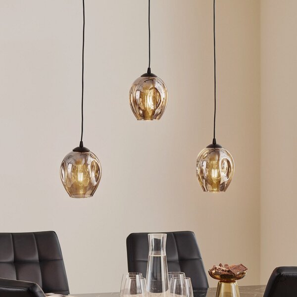 EMIBIG LIGHTING Lampă suspendată Starla dreaptă 3 becuri sticlă grafit, reglabil, Negru, Camera de zi / sufragerie, Sticlă, Modern