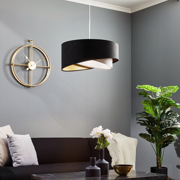 Maco Design Lampă suspendată Vivien Velours negru/gri/argintiu/auriu, reglabil, Negru, Camera de zi / sufragerie, Țesătură / Textil, Modern