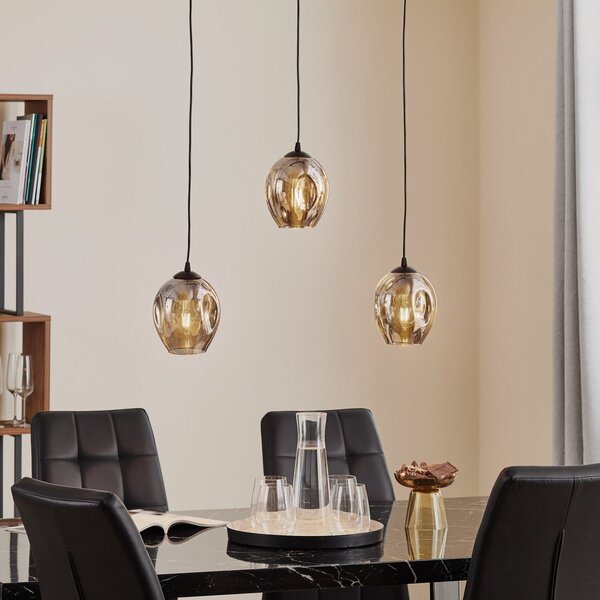 EMIBIG LIGHTING Lampă suspendată Starla dreaptă 3 becuri sticlă grafit, reglabil, Negru, Camera de zi / sufragerie, Sticlă, Modern