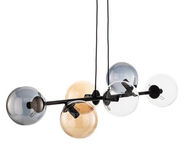 EMIBIG LIGHTING Lampă suspendată Glassy, 6 becuri, grafit/chihlimbar/transparent, sticlă, 110 cm, reglabil, Negru, Camera de zi / sufragerie, Sticlă, Modern