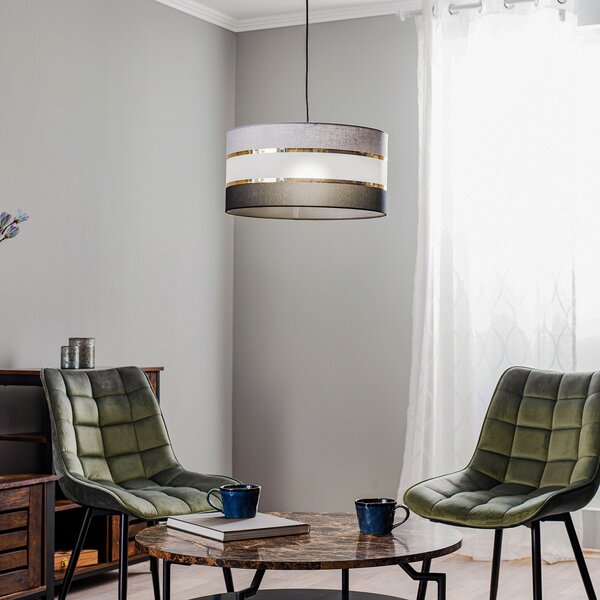 HELAM Lampă suspendată Helen din material textil gri-negru-auriu Ø 40 cm, reglabil, Multicolor, Camera de zi / sufragerie, Țesătură / Textil, Modern