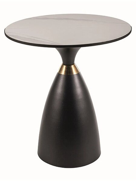 Masuta cafea GEMINI, alb lucios/negru mat, ceramica/metal, 50x56 cm