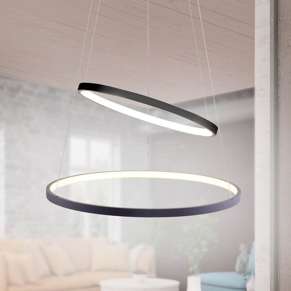 JUST LIGHT. GmbH Suspensie LED Circle, antracit, versiune cu două lumini, reglabil, Negru, Camera de zi / sufragerie, Metal, Modern