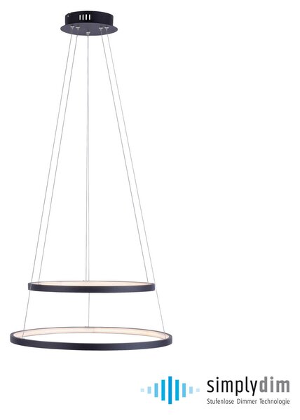 JUST LIGHT. GmbH Suspensie LED Circle, antracit, versiune cu două lumini, reglabil, Negru, Camera de zi / sufragerie, Metal, Modern
