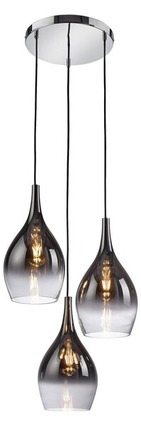 Paul Neuhaus lampă suspendată Pilua, gri fum, sticlă, 30cm, 3 becuri., reglabil, Gri, Camera de zi / sufragerie, Sticlă, Modern