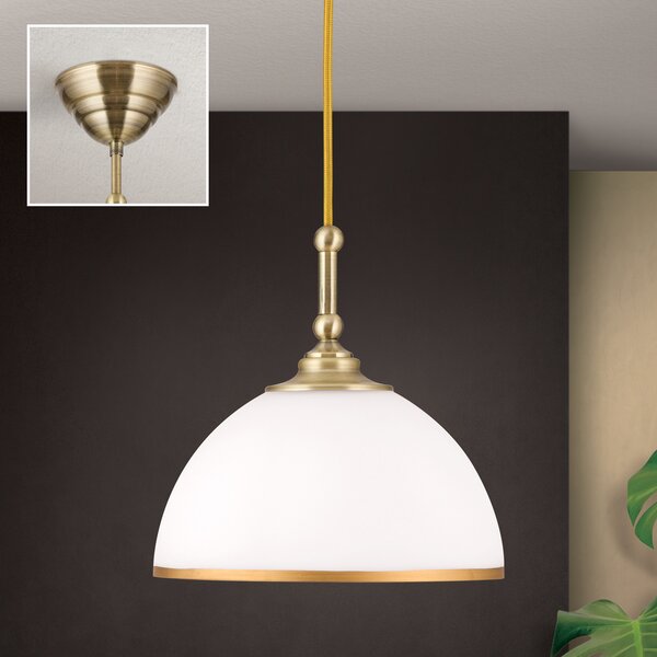 ORION Lampă suspendată Old Lamp cu cablu textil, 1 bec, reglabil, Bronz / Alamă Veche, Camera de zi / sufragerie, Sticlă, Antichitate