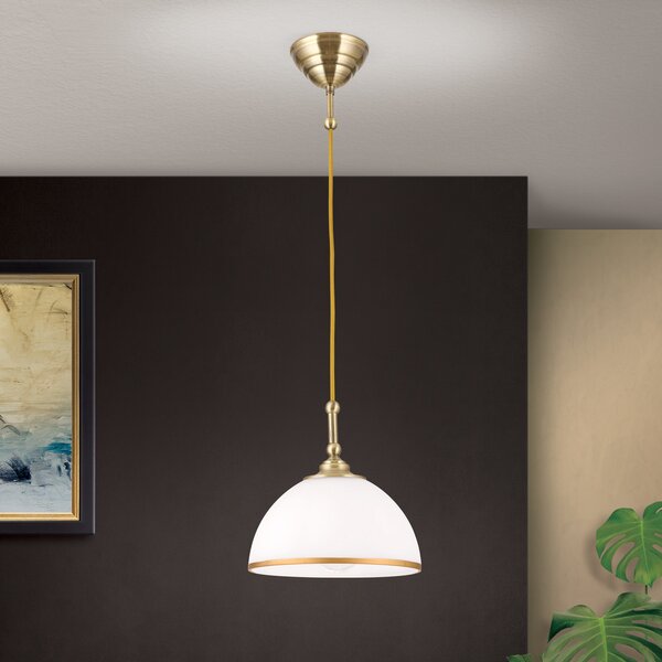 ORION Lampă suspendată Old Lamp cu cablu textil, 1 bec, reglabil, Bronz / Alamă Veche, Camera de zi / sufragerie, Sticlă, Antichitate