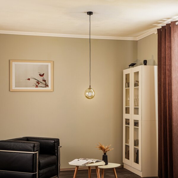 EMIBIG LIGHTING Lampă suspendată Glassy, negru, grafit, sticlă, Ø 14 cm, E14, reglabil, Negru, Camera de zi / sufragerie, Metal, Modern