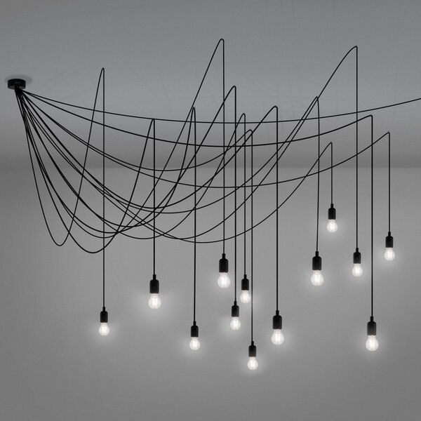 SELETTI Lampă suspendată LED Maman negru 14 becuri, reglabil, Negru, Camera de zi / sufragerie, Plastic, Modern
