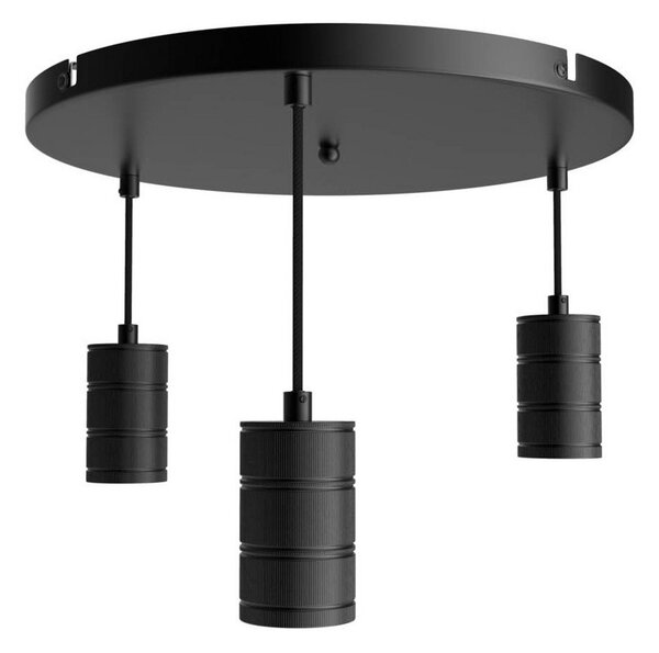Calex Retro lampă suspendată rotundă 3 bec negru, reglabil, Negru, Camera de zi / sufragerie, Metal, Modern