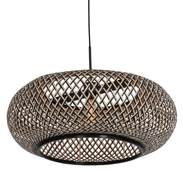 Steinhauer Lampă suspendată Maze, negru-natur, reglabil, Negru, Camera de zi / sufragerie, Bamboo, Modern