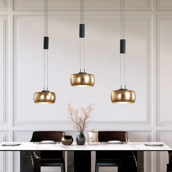 FISCHER & HONSEL Lampă suspendată LED Colette, 3 becuri auriu/negru, reglabil, Auriu / Alamă, Camera de zi / sufragerie, Metal, Modern