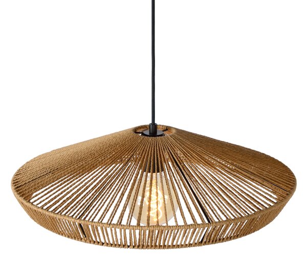 Lucide Lampă suspendată Yunkai din hârtie, cu un singur bec, Ø 50cm, reglabil, Maro / Rugină, Camera de zi / sufragerie, Hârtie / Carton