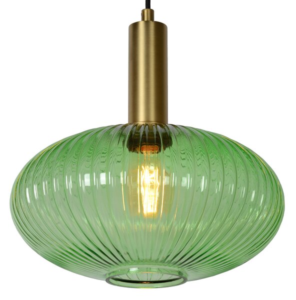Lucide Maloto lampă suspendată din sticlă, Ø 30 cm, verde, reglabil, Verde, Camera de zi / sufragerie, Sticlă