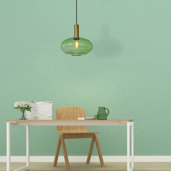 Lucide Maloto lampă suspendată din sticlă, Ø 30 cm, verde, reglabil, Verde, Camera de zi / sufragerie, Sticlă