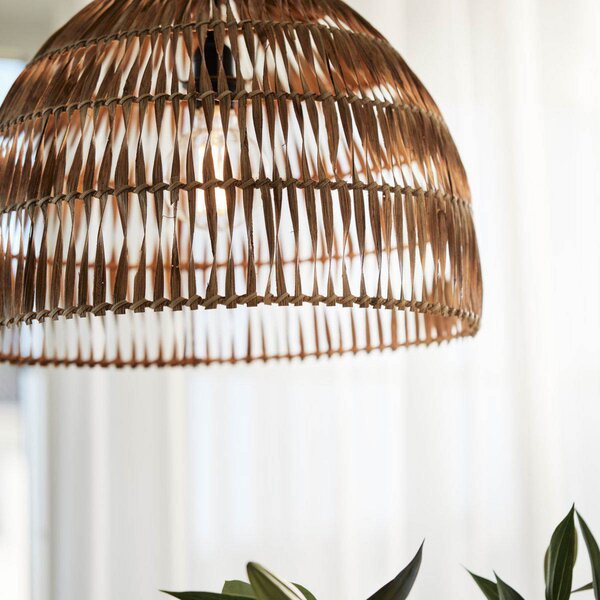 PR Home Lampă suspendată Lace, abajur din ratan, Ø 37 cm, reglabil, Lemn, Camera de zi / sufragerie, Lemn, Scandinavă