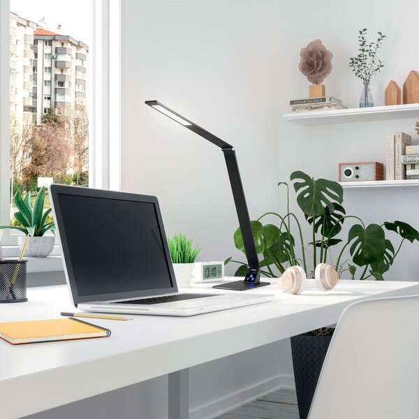 Fabas Luce Lampă de masă LED Wasp, cu dimmer tactil, negru, reglabil, Negru, Studiu / Birou, Metal, Modern
