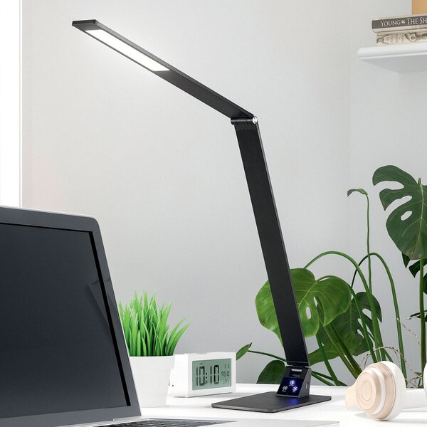 Fabas Luce Lampă de masă LED Wasp, cu dimmer tactil, negru, reglabil, Negru, Studiu / Birou, Metal, Modern