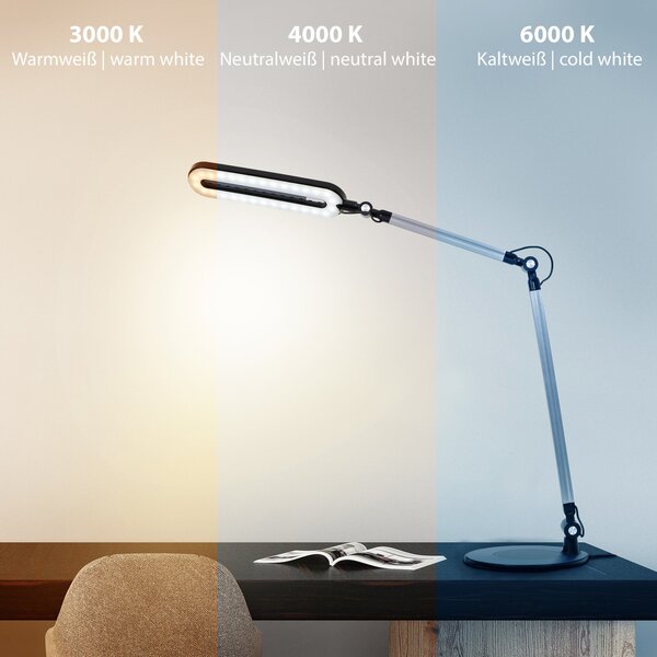 Briloner Lampă de masă cu LED Swan, CCT, dimabilă, reglabil, Negru, Studiu / Birou, Plastic, Modern