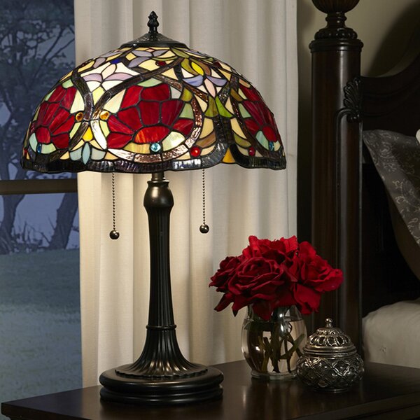 QUOIZEL Lampă de masă Larissa stil Tiffany, Bronz / Alamă Veche, Camera de zi / sufragerie, Sticlă, Tiffany