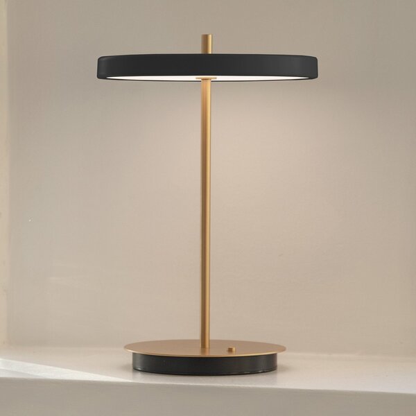 UMAGE Lampă de masă LED reîncărcabilă Asteria Move negru/zahăr 31 cm, reglabil, Auriu / Alamă, Camera de zi / sufragerie, Metal, Design