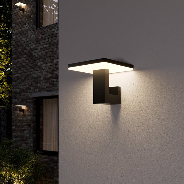 Lucande Aplică LED de exterior Olesia, formă angulară, Negru, Aluminiu, Modern