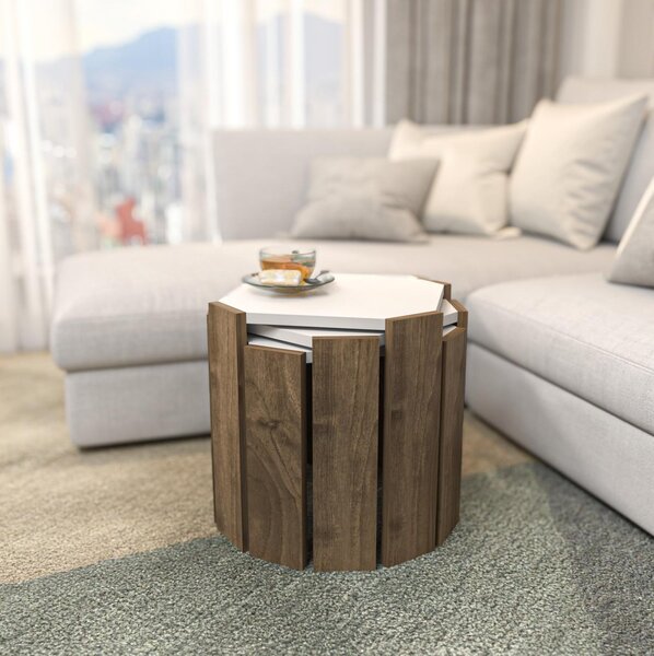 Set 3 măsuțe cafea Lorizolla (alb + nuc). 1106451