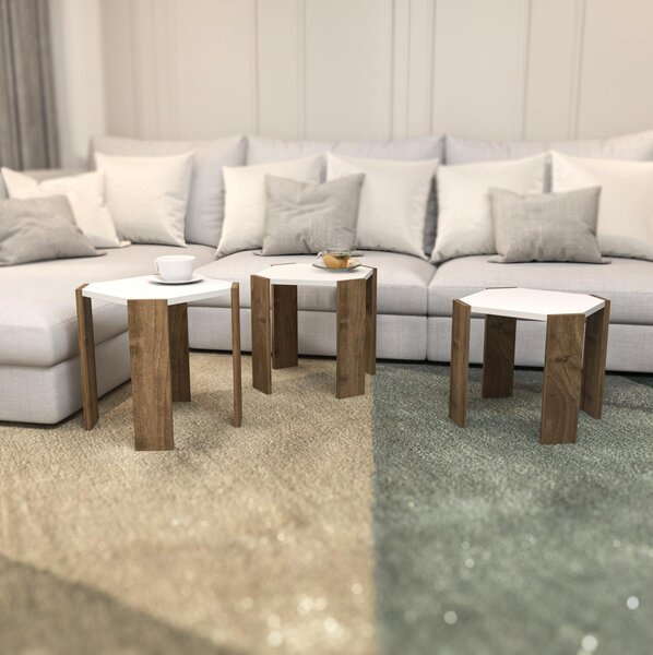 Set 3 măsuțe cafea Lorizolla (alb + nuc). 1106451
