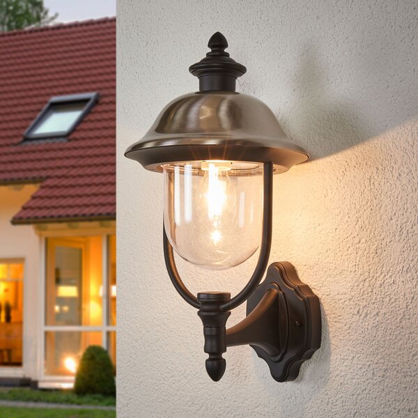Konstsmide Aplică de exterior Parma, metal, soclu sus, E27, IP43, reglabil, Negru, Oțel inoxidabil, Casă de țară / Rustic