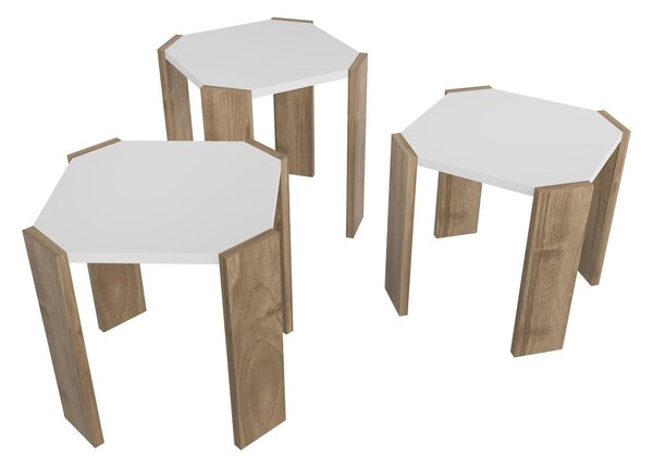 Set 3 măsuțe cafea Lorizolla (alb + nuc). 1106451
