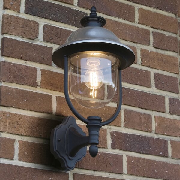 Konstsmide Aplică de exterior Parma, metal, soclu sus, E27, IP43, reglabil, Negru, Oțel inoxidabil, Casă de țară / Rustic