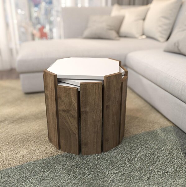 Set 3 măsuțe cafea Lorizolla (alb + nuc). 1106451