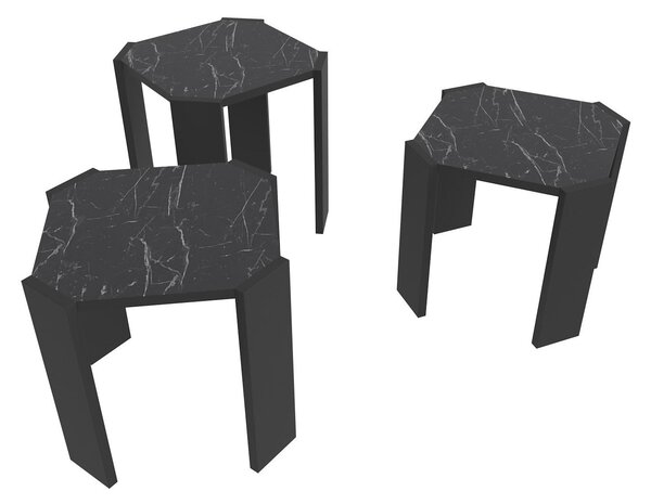 Set 3 măsuțe cafea Lorizolla (marmură negru + Negru). 1106452
