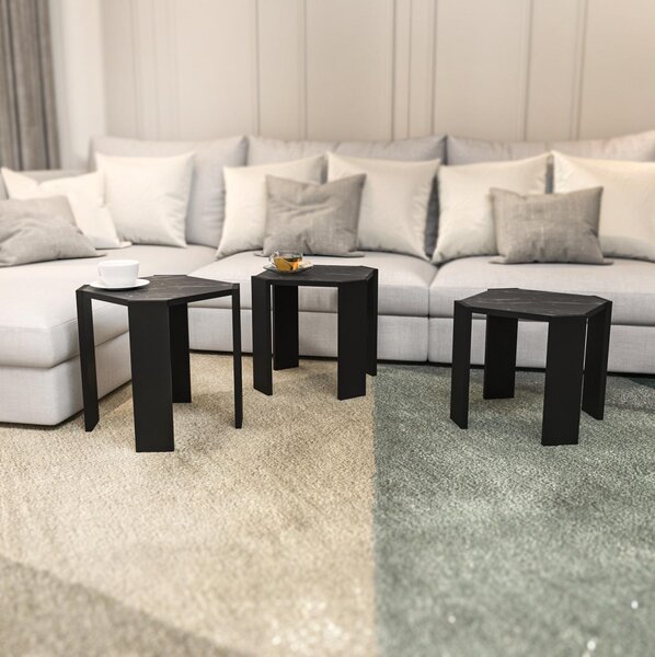 Set 3 măsuțe cafea Lorizolla (marmură negru + Negru). 1106452