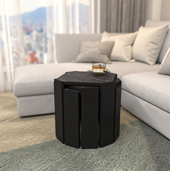 Set 3 măsuțe cafea Lorizolla (marmură negru + Negru). 1106452
