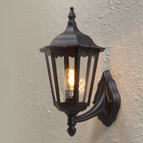 Konstsmide Aplică de exterior Firenze, negru, priză superioară, 48 cm, Negru, Sticlă, Casă de țară / Rustic, Felinar