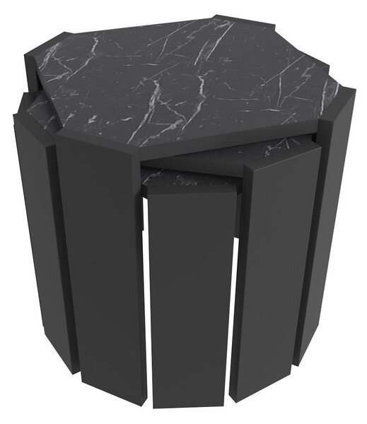 Set 3 măsuțe cafea Lorizolla (marmură negru + Negru). 1106452