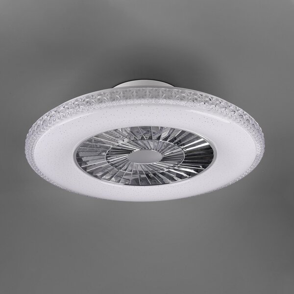 Reality Leuchten Ventilator tavan LED Harstad, cadru de cristal, reglabil, Metalic, dormitor, Plastic, Modern
