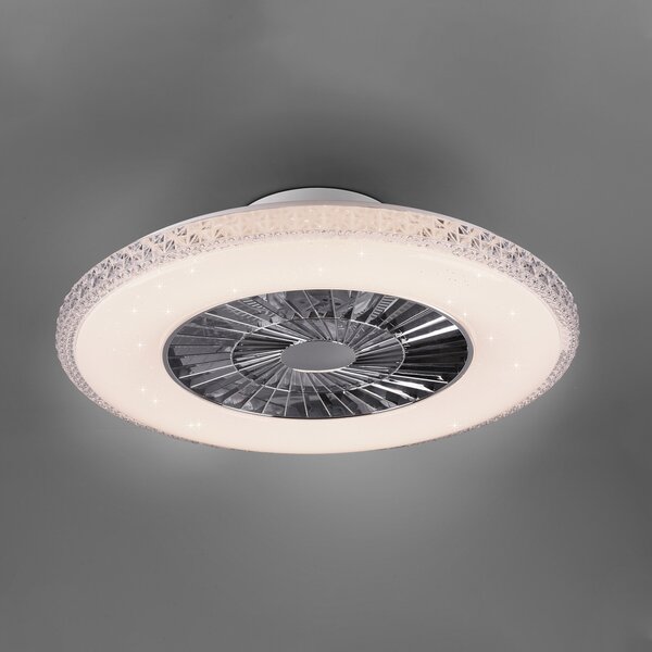 Reality Leuchten Ventilator tavan LED Harstad, cadru de cristal, reglabil, Metalic, dormitor, Plastic, Modern