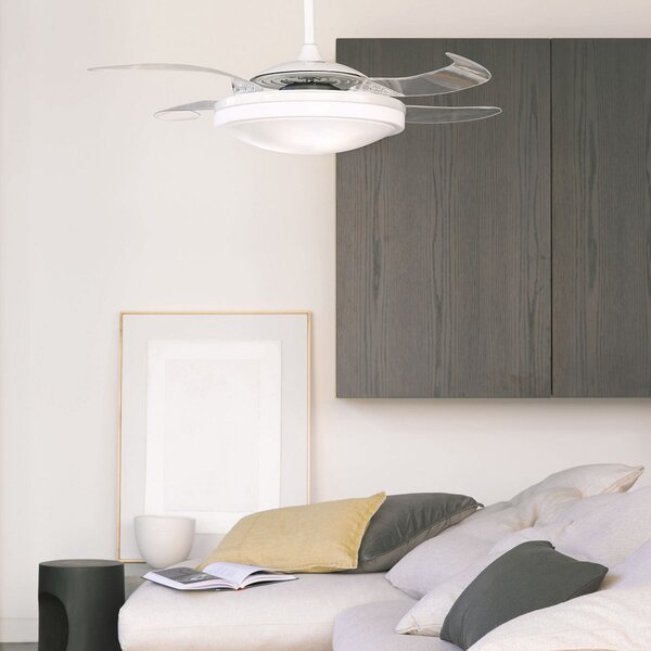 Beacon Lighting LED ventilator de tavan Fanaway Evo 1 alb 121 cm liniștit, reglabil, Transparent, Camera de zi / sufragerie, Plastic, Design