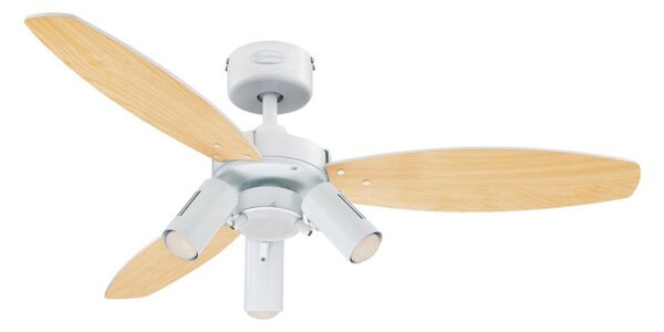 Westinghouse Ventilator cu lumină Jet Plus, 3 becuri, alb/lemn, Alb, Camera de zi / sufragerie, Lemn, Design industrial