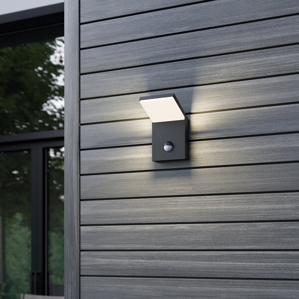 Lucande Aplică de exterior cu LED Nevio, metal, antracit, senzor, Gri, Metal, Modern