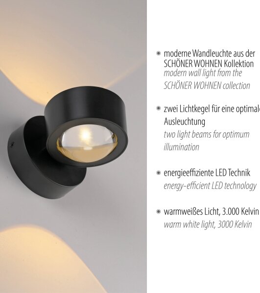 Schöner Wohnen 19331-18 - Aplică LED de perete CHIA 2xLED/2W/230V neagră