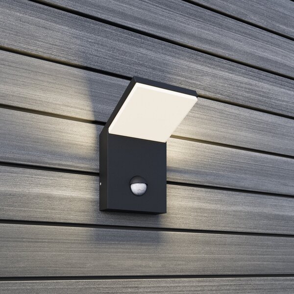 Lucande Aplică de exterior cu LED Nevio, metal, antracit, senzor, Gri, Metal, Modern