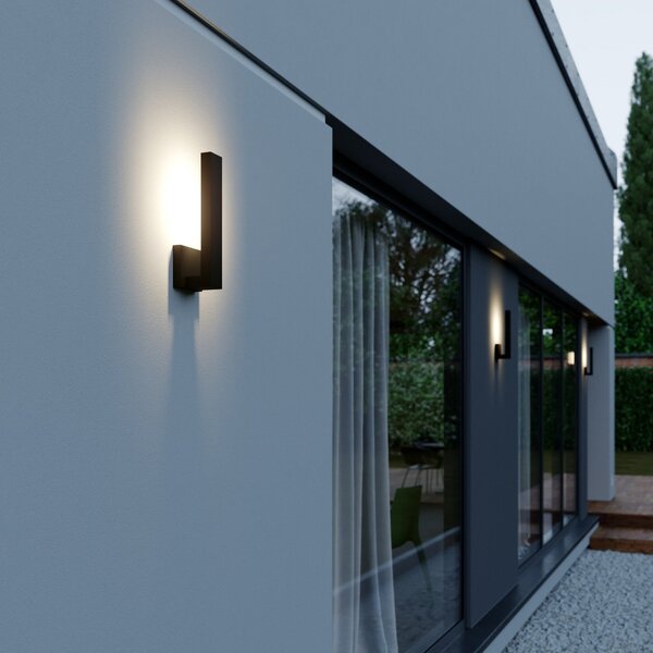 Lindby Isadore aplică LED de exterior, Negru, Aluminiu, Modern, Priză de perete top