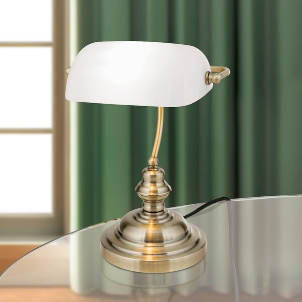 ORION Onella lampă de masă în stil bancher opal, Bronz / Alamă Veche, Camera de zi / sufragerie, Metal