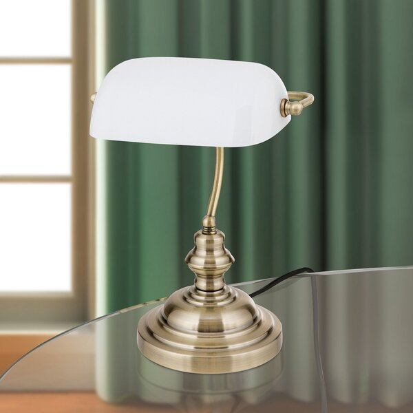 ORION Onella lampă de masă în stil bancher opal, Bronz / Alamă Veche, Camera de zi / sufragerie, Metal